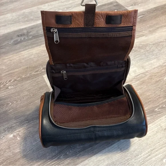 Genuine Leather Toiletry Case Men’s Brown & Black Travel Piece Organize Vacation - Picture 11 of 13